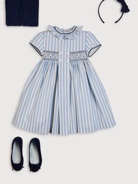 Pepa London Kids Blue & White Striped Smocked Dress Sz 4